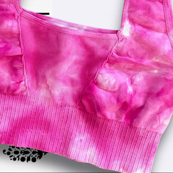 FP MOVEMENT NWOT ACTIVEWEAR SPORTS BRA CAMI GOOD KARMA CROP TOP TIE DYE PINK - Picture 5 of 10